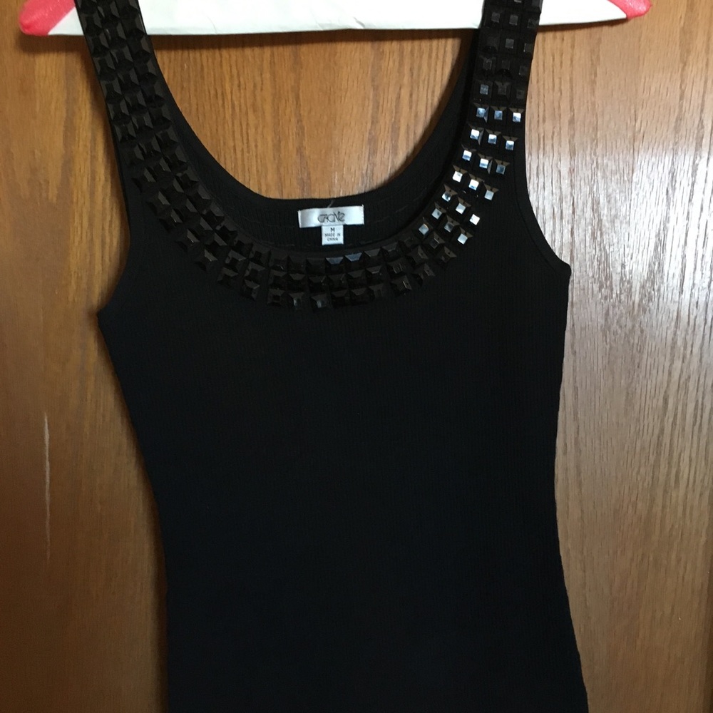 Cache Black knit top with bead detail
